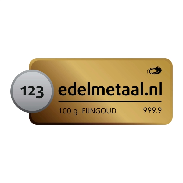 Goudbaar van 100 gram van div. edelmetaal smelters met een zuiverheid van 99