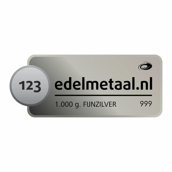 Zilverbaarbaar van 1000 gram van div. edelmetaal smelters met een zuiverheid van 99