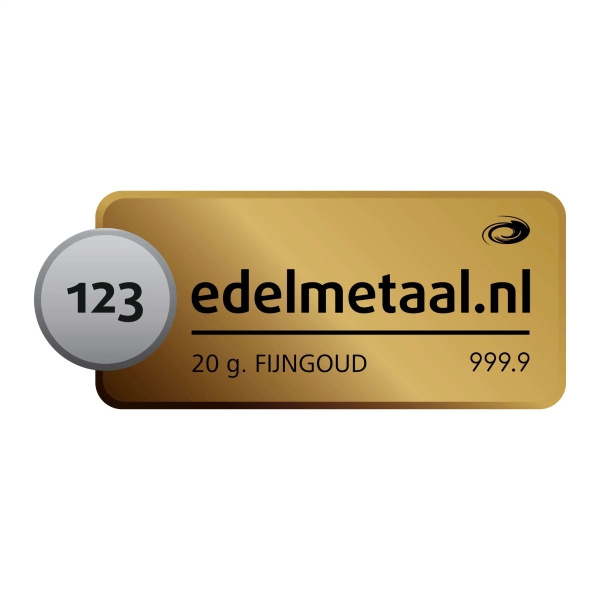 Goudbaar van 20 gram van div. edelmetaal smelters met een zuiverheid van 99